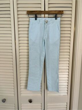 Boys Light Blue and Green Seersucker Pants Classic Straight Fit | 7